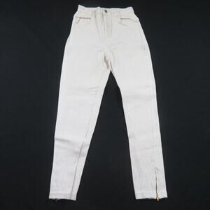 First Pin Striped Jeans White Pink Made In USA Womens 11 Measured 24x28 1980s